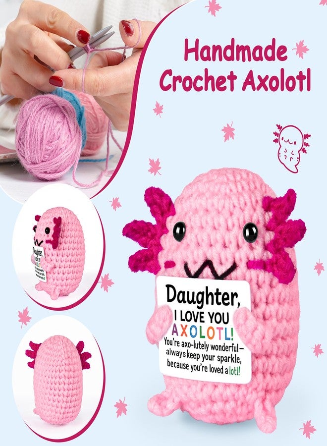 FliipFlaap Positive Crochet Axolotl for Daughter - Cute Christmas Stocking Stuffer & Encouragement Gift from Mom or Dad, Emotional Support Mini Desk Decor, Birthday Thanksgiving Valentine Present for Girls - Image 3